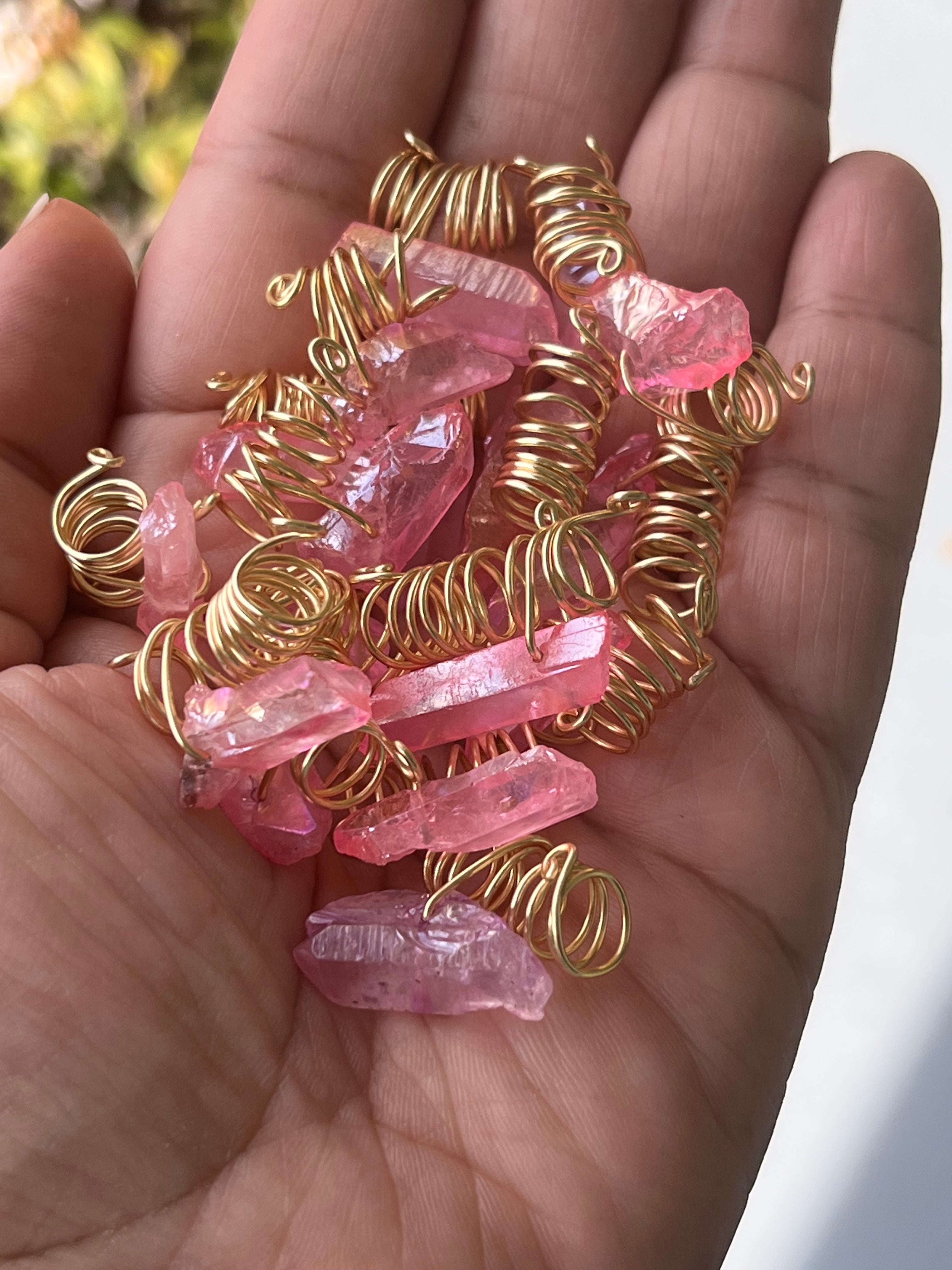 Chunky Pink Quartz Loc Jewelry  Crystal Loc Jewelry – Crown Accents